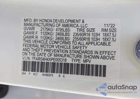 2023 Honda Cr-V Ex Awd from USA, damaged, VIN 7FARS4H4XPE005318